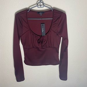 NEW Unworn Medium Lulu’s Ribbed Tie Maroon Long Sleeve Top